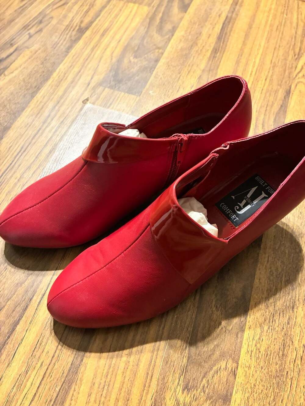 AJ Valenci Built for Comfort Red Leather Ankle Boots with Patent Detail
